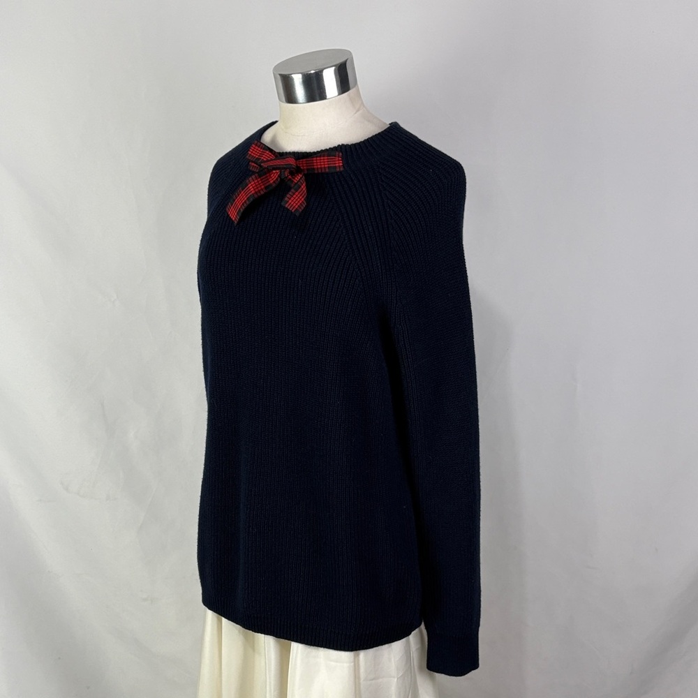 J Crew Navy Blue Sweater with Red Bow Accent - Picture 4 of 7